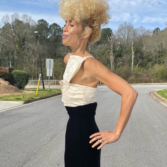 Vtg Victor Costa column gown velvet 3D one dress S - Picture 4 of 9